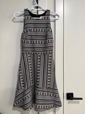 Loft Black & White Patterned Fit-and-Flare Dress